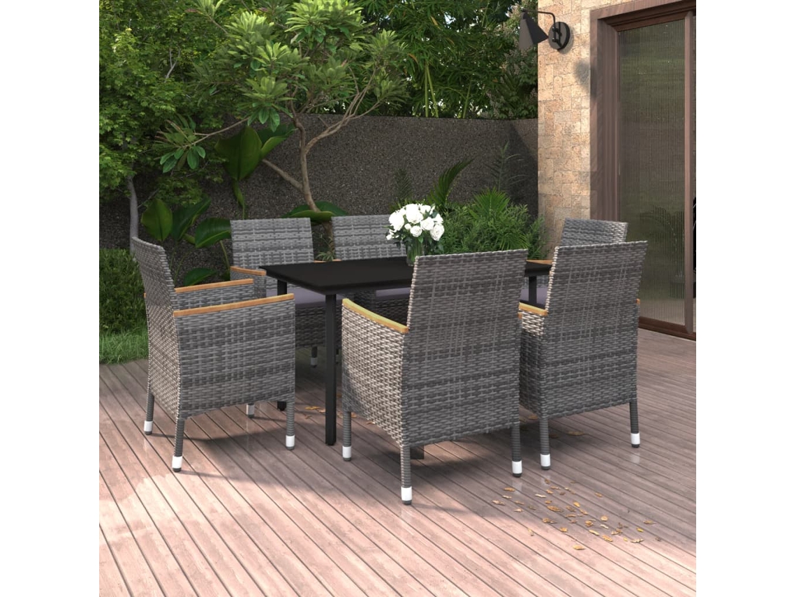 Pcs Conjunto De Jantar P/ Jardim C/ Almofadões Vime Pe/vidro Dkd Home Decor