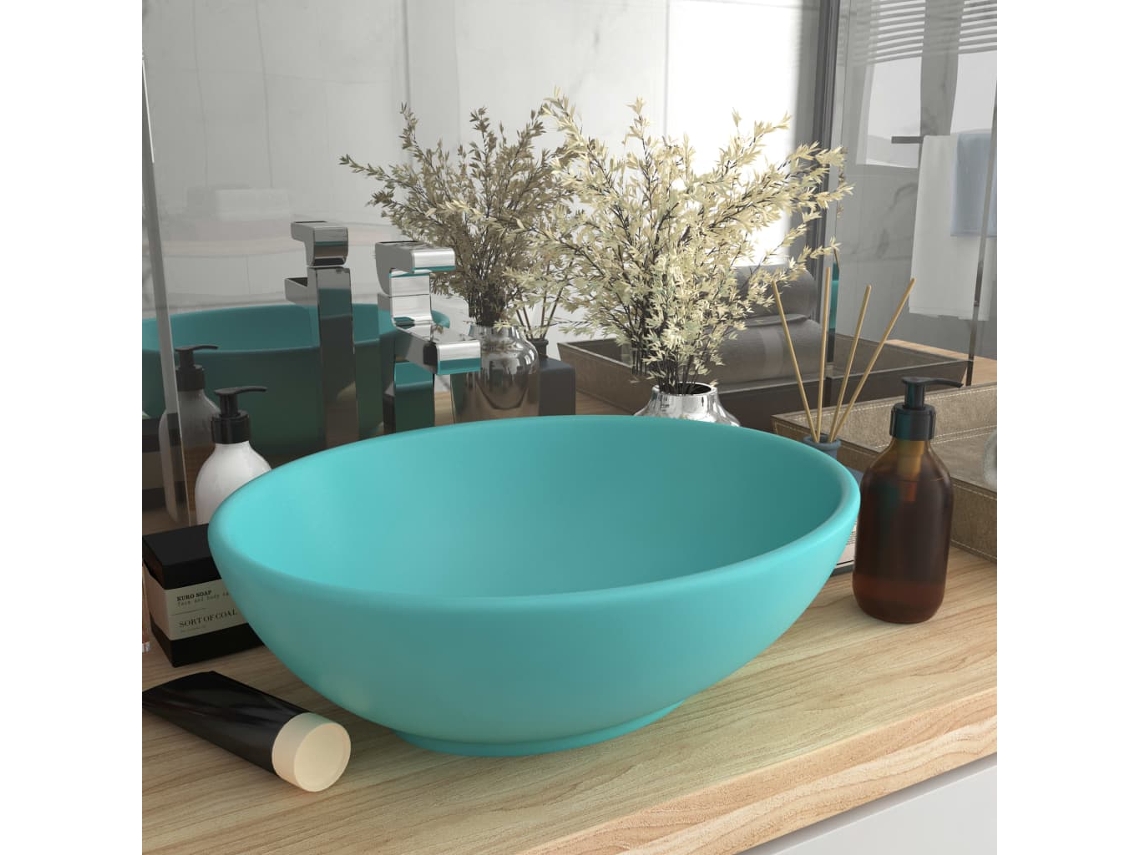 Vidaxl Lavatório Luxuoso Oval 40x33cm Cerâmica Verde-claro Mate