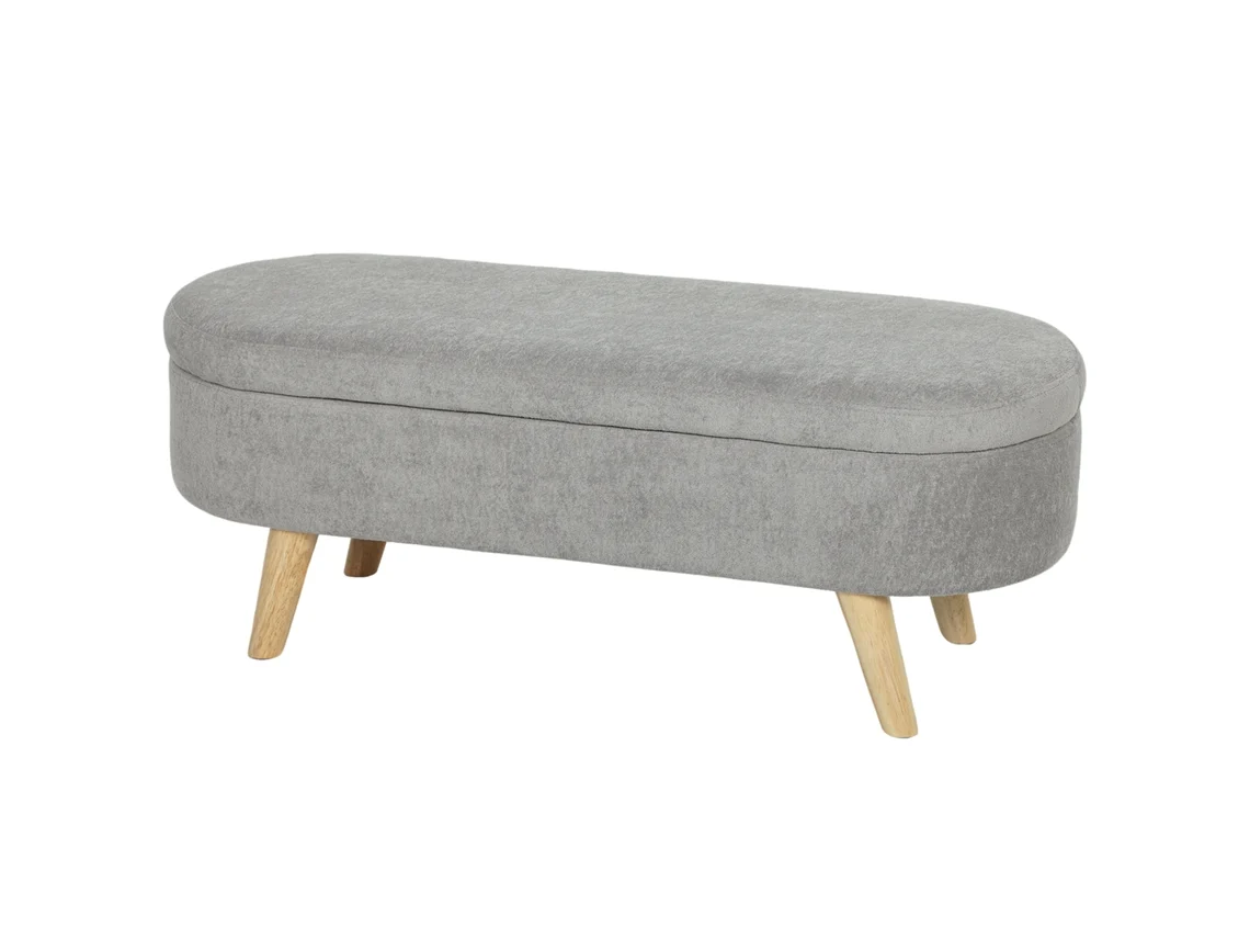Banco Para Pé De Cama De Armazenamento Com Pés De Madeira E Assento Acolchoado 110x40x43 Cm Cinzento