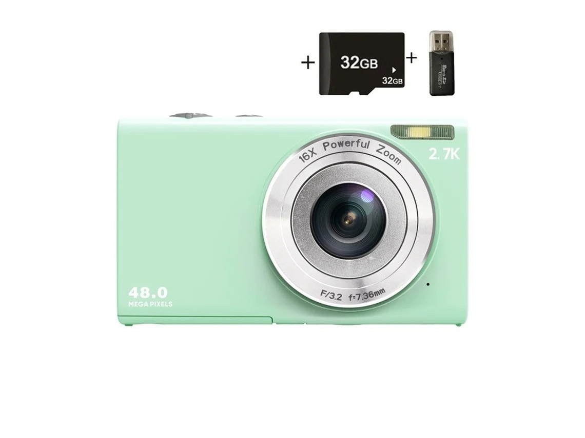 Câmera Digital , Câmera Digital Compacta E Simples De 2,7k E 48mp, Zoom Digital De 16x, Cartão De 32gb Verde