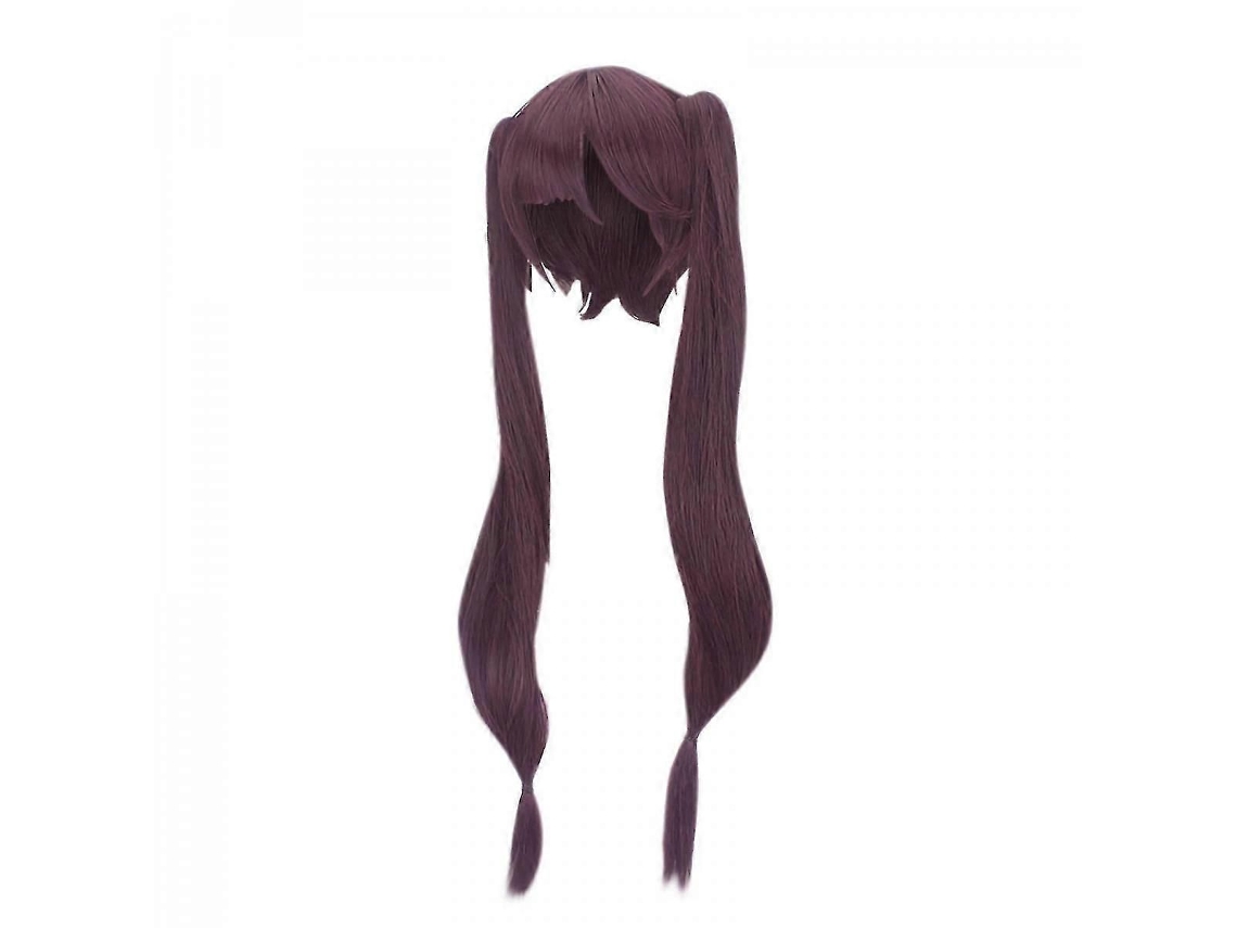 Peruca Preta e Roxa com Duas Tranças e Rosto Fechado para Festas, Fantasias, Peruca Natural para Cosplay. TAISHENGDA