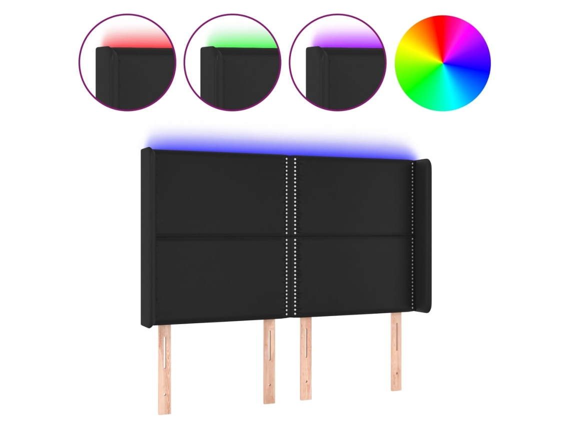 Led Headboard, Led Headboards Vidaxl Preto Couro Artificial (147 X 16 X 118/128 Cm)