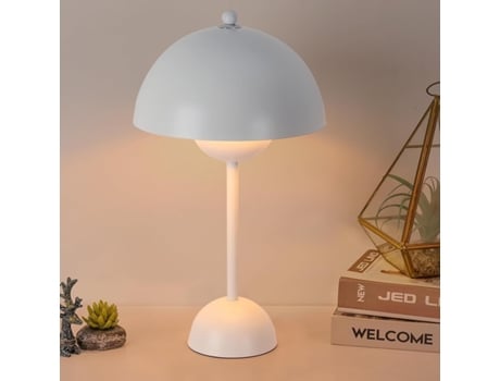 Luminária De Mesa Branco Design Cogumelo Flowerpot Metal, 34 Cm, Soquete E27 Para Quarto, Sala, Infantil, Studio Ou Escritório Alpinaluz