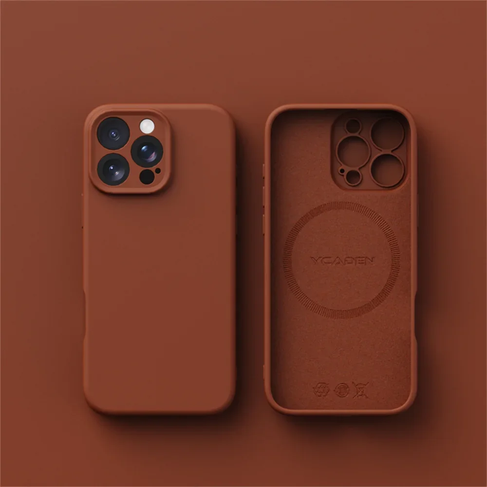 Capa Para Iphone 15 Pro Max (marrom-avermelhado) Com Carregamento Sem Fio, Feita De Silicone Líquido.