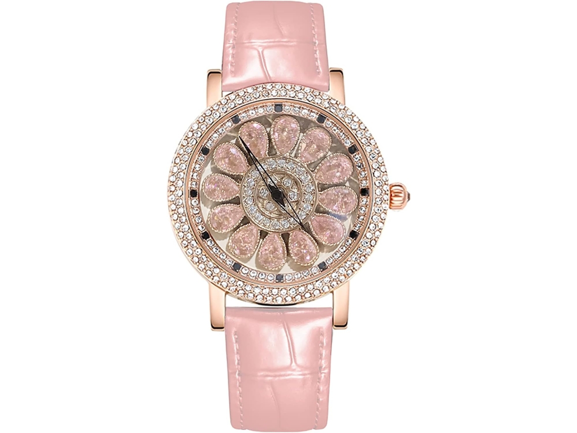Lurelia Relógio Feminino, Detalhes Com Strass, Couro, Vidro Mineral, Branco, Dourado