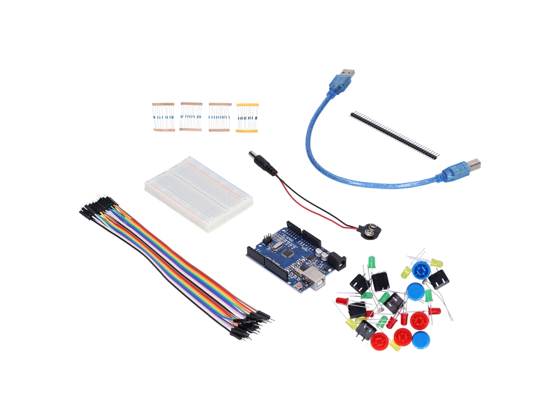 Kit Inicial De Placa De Desarrollo Com Protoboard Led Cables Puente Botón Para Laboratório Escolar Diy R3