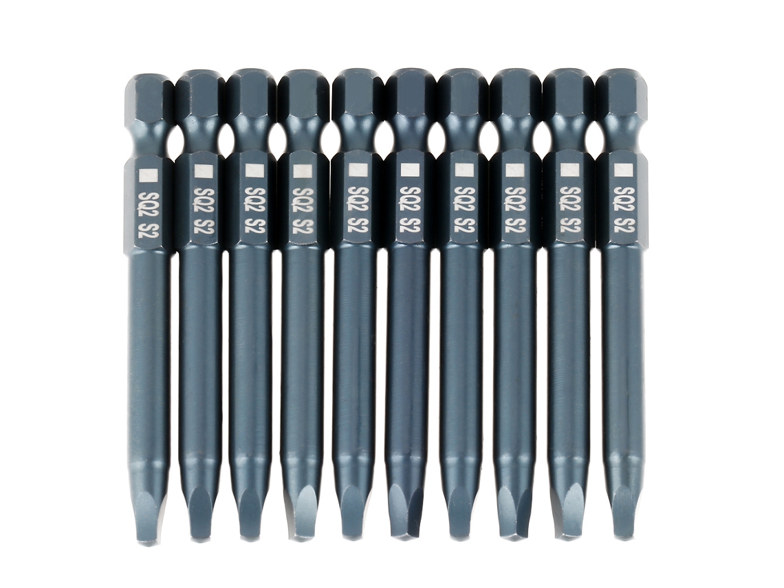 Conjunto De 10 Pontas De Parafusadeira De Cabeça Quadrada, Cabo Hex 6,3mm 1/4", Aço Liga S2, 65mm