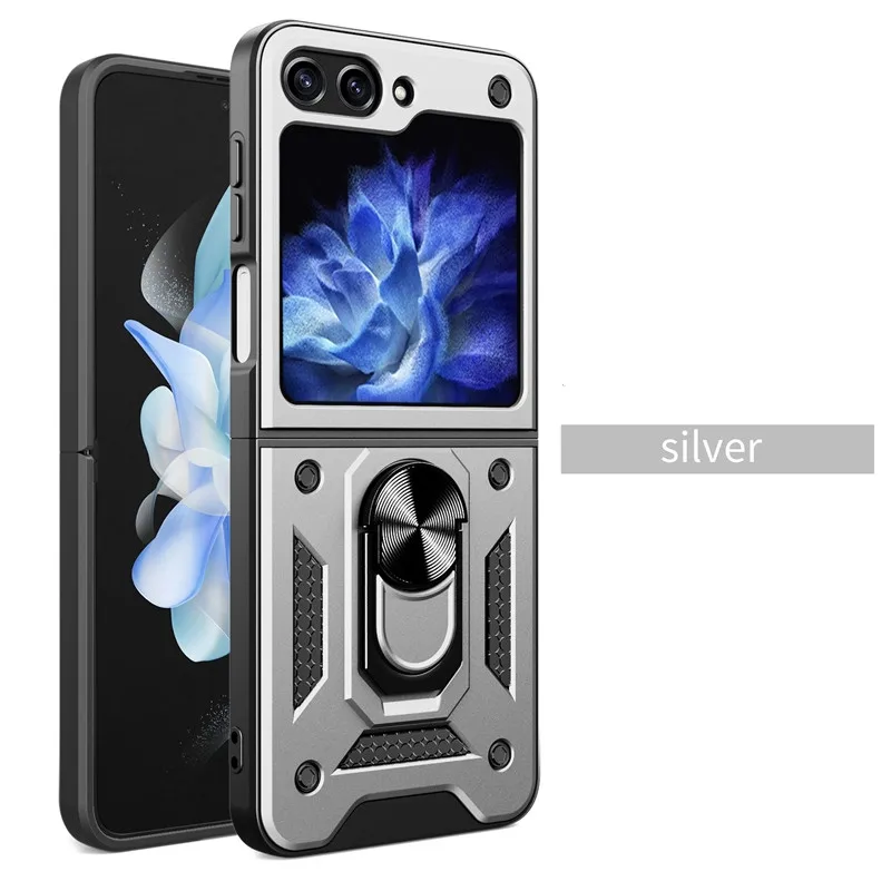 (prateado, Galaxy Z Flip4) Capa Protetora Resistente A Impactos Com Suporte De Anel E Aderência Antiderrapante.