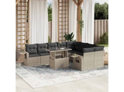 Vidaxl 10 Pcs Conj. Sofás Jardim Com Almofadões Vime Pe Cinzento-claro