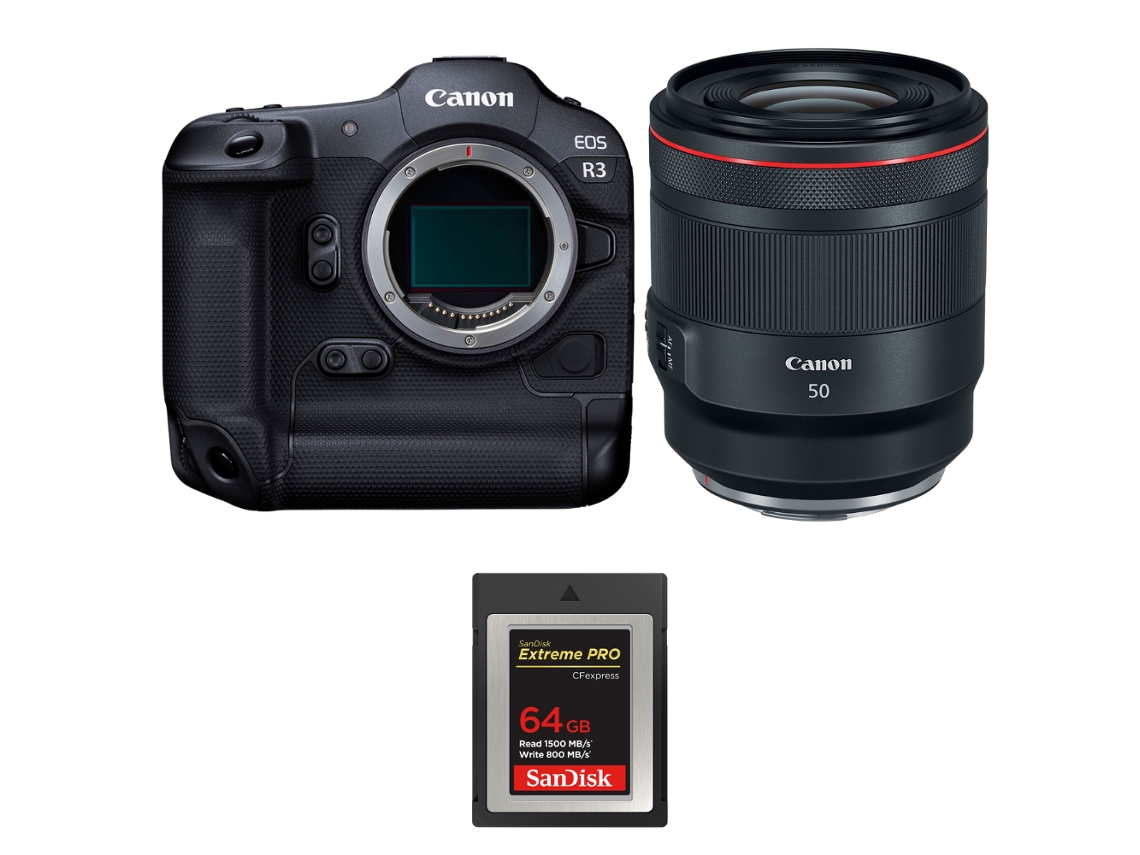Eos R3 + Rf 50mm F/1.2 L Usm + 1 Sandisk 64gb Extreme Pro Cfexpress Type B + Ebook “20 Dicas para Fotos Que Impressionam” CANON
