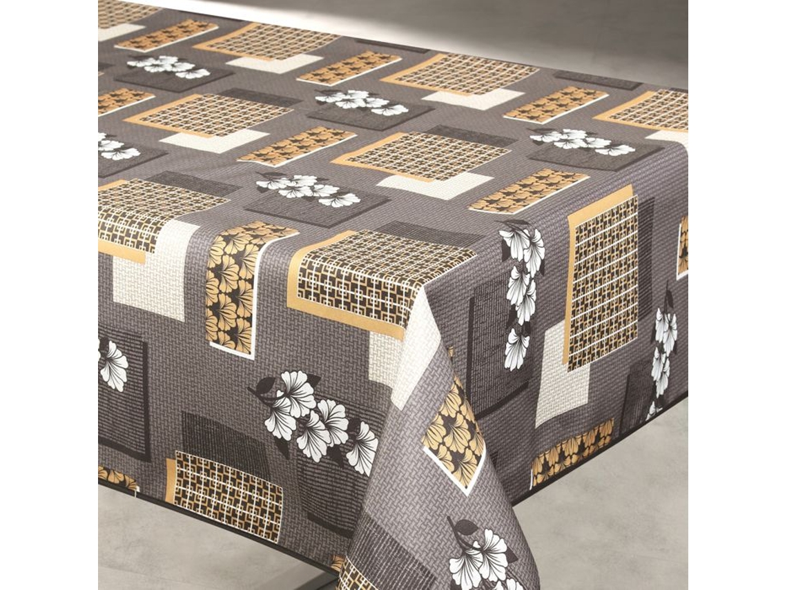 Toalha De Mesa Anti-manchas Com Padrão Floral E Formato Geométrico Cinza 145x240 Cm