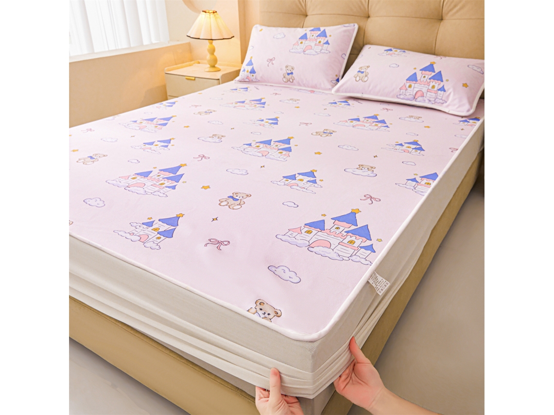 Protetor De Colchão Impermeável Czhhmart Desenhos Animados. 150cmx200cm (com Par De Fronhas) Castelo