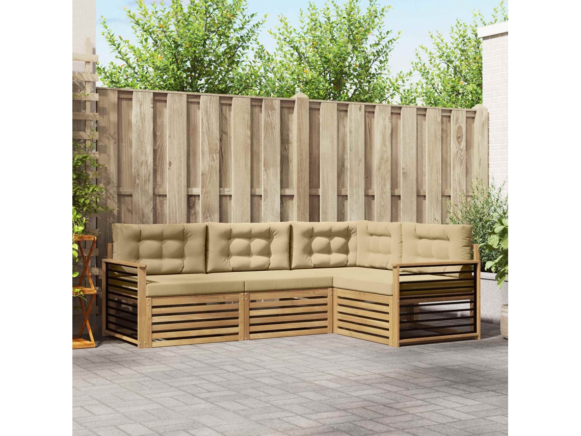 Vidaxl Conjunto De Sofás Para Exterior 5 Unid. Branco E Bege Poliéster