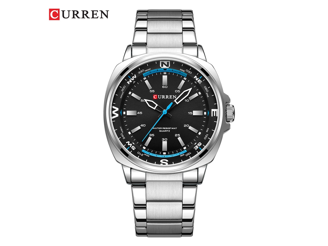 Relógio de Quartzo Masculino com Pulseira de Aço Inoxidável, Mostrador Quadrado Criativo Exclusivo. MDUG (prateado e Preto)