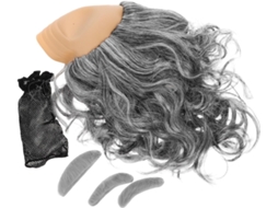 Prótese Capilar Masculina De 3 Peças, Grisalha, Com Bigode E Sobrancelhas, Para Cabelos Ondulados E Calvos.