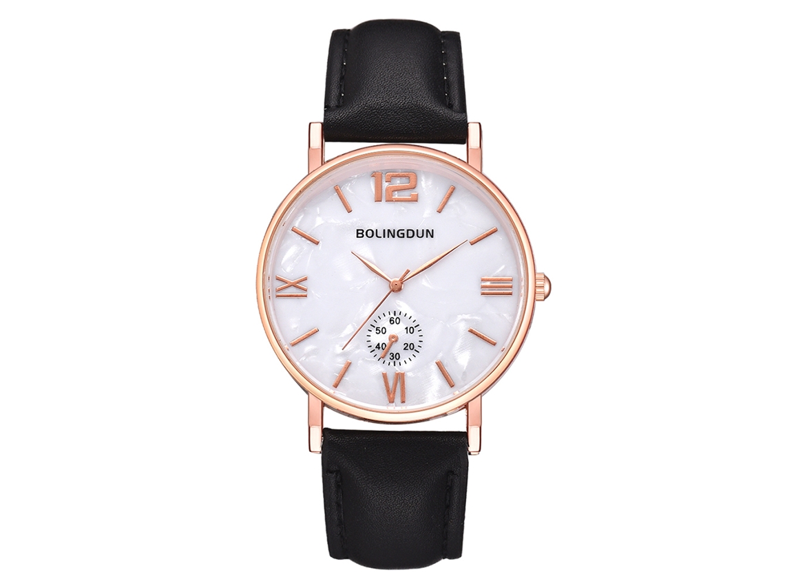 Relógio de quartzo unissex com pulseira de couro PU, mostrador marmorizado, estilo fashion (grande, ouro rosa)