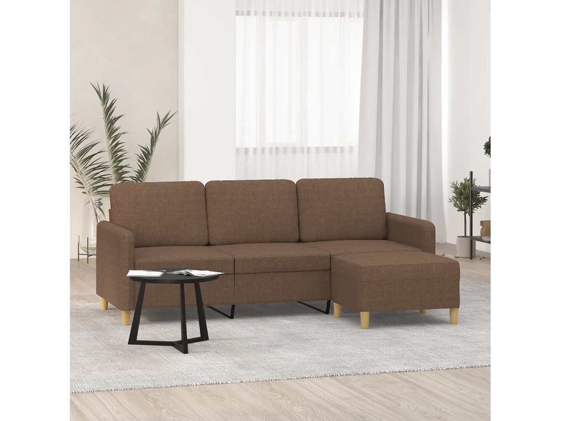 Vidaxl Sofá De 3 Lugares Com Apoio De Pés 180 Cm Tecido Castanho