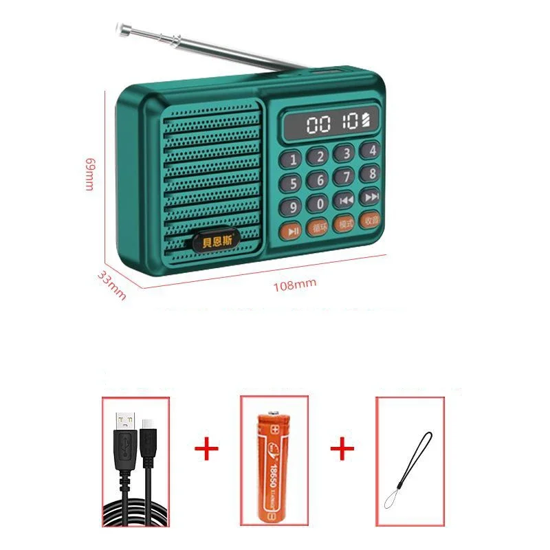 Mini Rádio MDUG com Visor Led, Alto falante Bluetooth, Reprodutor de Música, Cartão Tf, USB (verde)