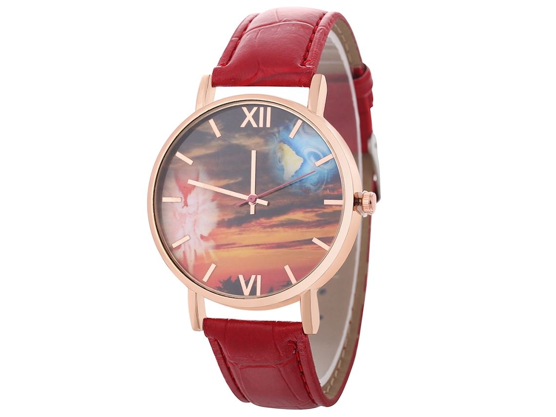Reloj De Cuarzo Con Correa Pu Dial Redondo Para Parejas Estudiantes Zhoulianfa Rojo