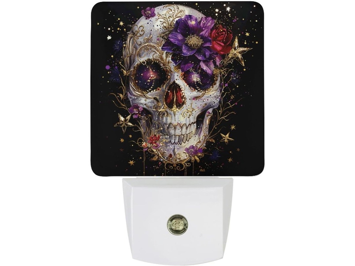Iluminação noturna em estilo retrô, formato caveira, com sensor LED, luz branca brilhante e suave, para banheiro e quarto.