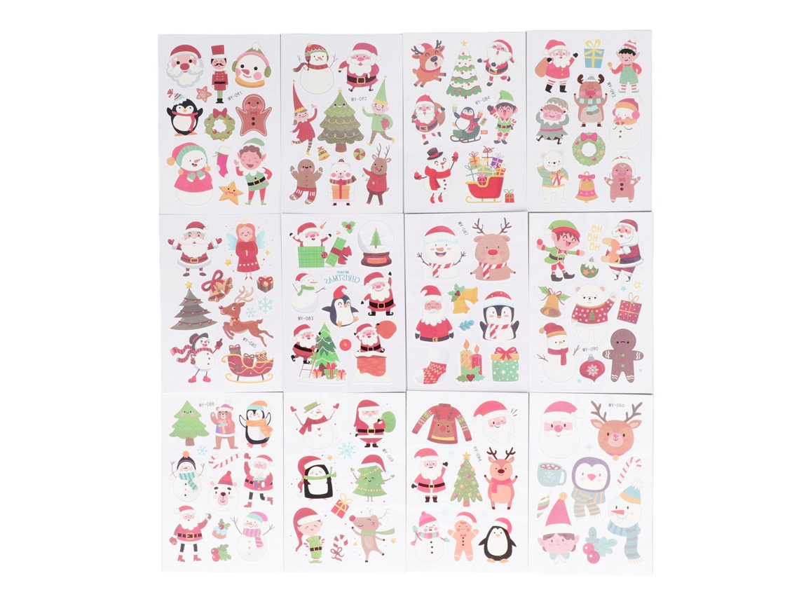12 Hoja De Adhesivos De Tatuagem De Natal Luminosos Impermeáveis Duráveis E Amigáveis Com A Pele Temporários