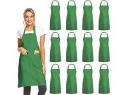 2026 12 Delantales Verdes Sem Padrões com 2 Bolsos, Unissex para Cozinha Restaurante Churrasco Pintura Artesanal