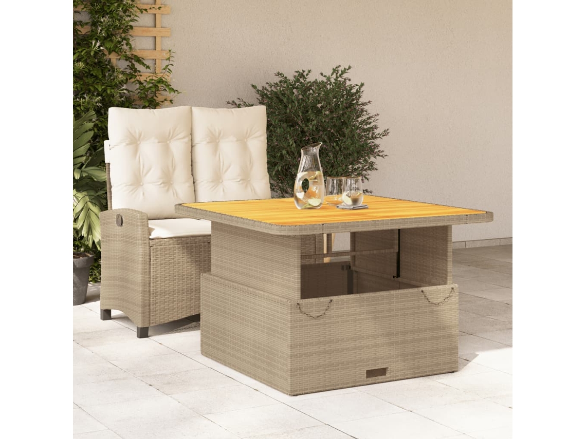 Pcs Conjunto De Jantar P/ Jardim Com Almofadões Vime Pe Bege Dkd Home Decor