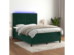 Vidaxl Cama Box Spring C/ Colchão/led 140x190 Cm Veludo Verde-escuro
