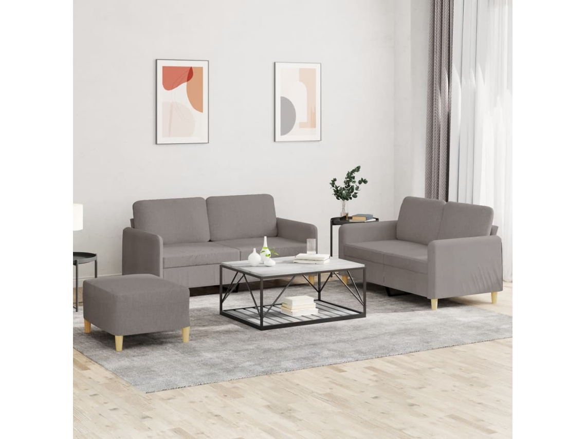 Vidaxl 3 Pcs Conjunto De Sofás Com Almofadões Tecido Cinza-acastanhado