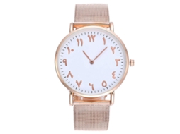 Relógio de quartzo unissex, para casais, com mostrador simples e pulseira de malha rosa.