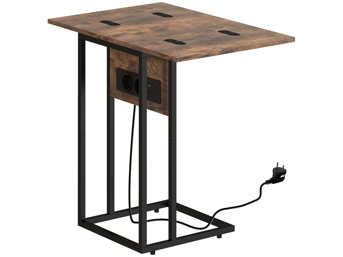 Mesa De Apoio Dobrável, Dock De Carregamento Com Portas Usb, Metal, 39 X 29 X 57 Cm, Marrom Cs