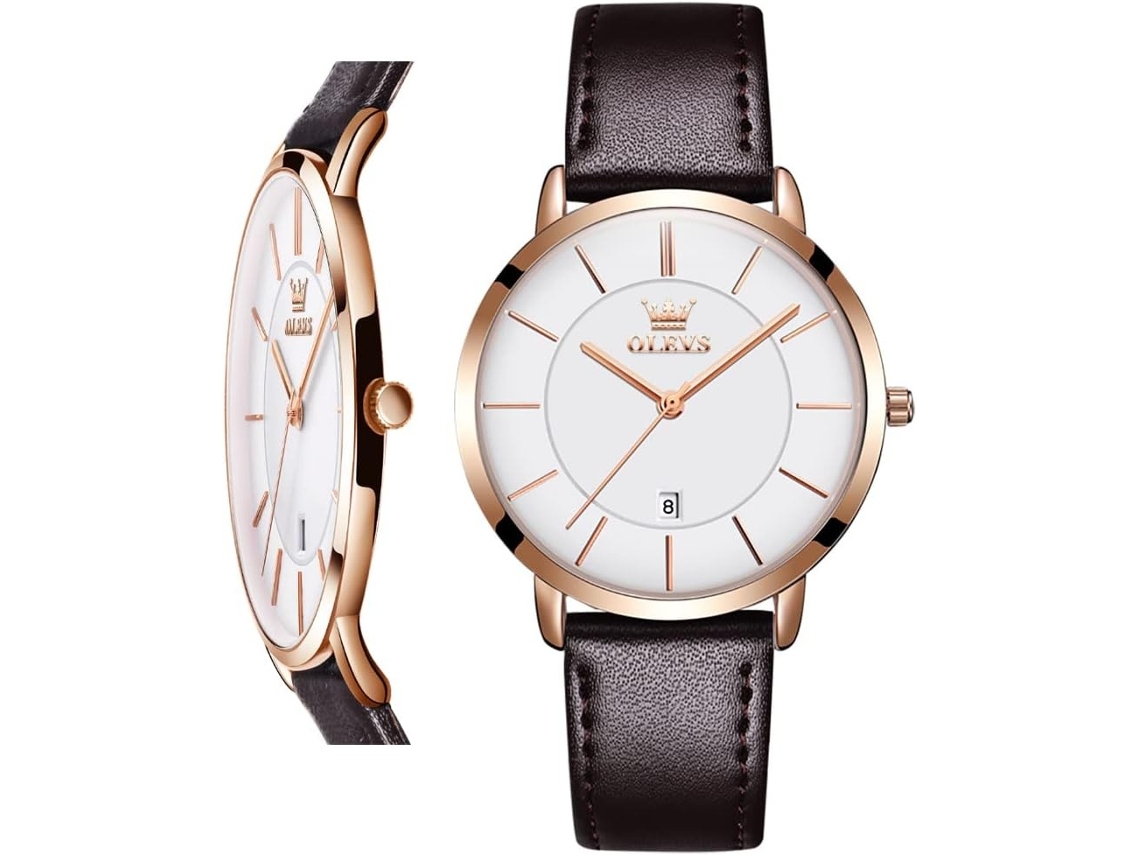 Lurelia Relógio Feminino, Movimento De Quartzo, 0,25 Polegadas, Couro, Resistente À Água 30m, Rosa Ouro, Branco