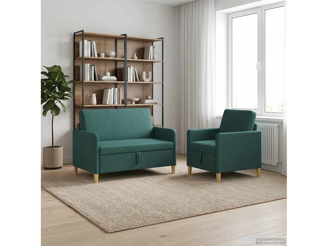 Vidaxl Conjunto De Sofá Com Armazenamento 2 Pcs Verde-escuro Poliéster