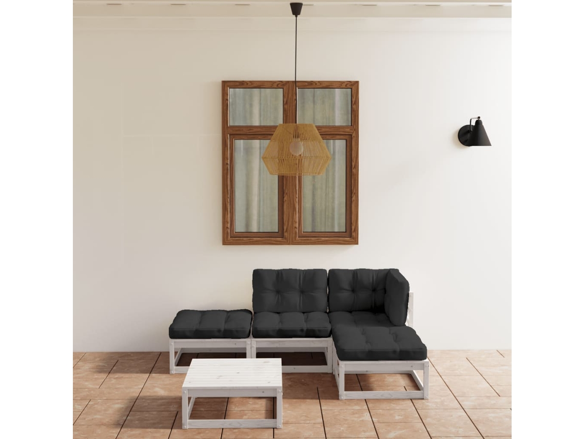 Vidaxl 5 Pcs Conjunto Lounge De Jardim C/ Almofadões Pinho Maciço