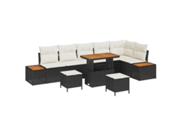 Conjunto 9 Conjunto De Sofá De Jardim Vidaxl Preto Vime Pe (90 X 55 X 71 Cm)