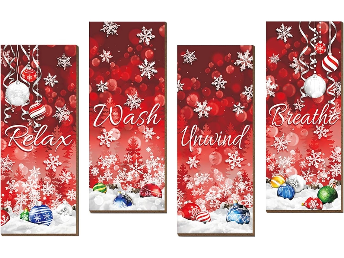 Quadro de Natal Emoldurado Conjunto 4 Pain Is Madeira Criativos Arte Natalina e Inverno Ideal para Decora o Portas VAYOTOY