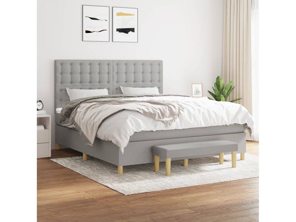 Vidaxl Cama Com Molas/colchão 160x200 Cm Tecido Cinzento-claro