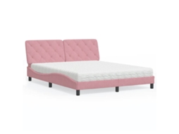 Vidaxl Cama Com Colchão 160x200 Cm Veludo Rosa