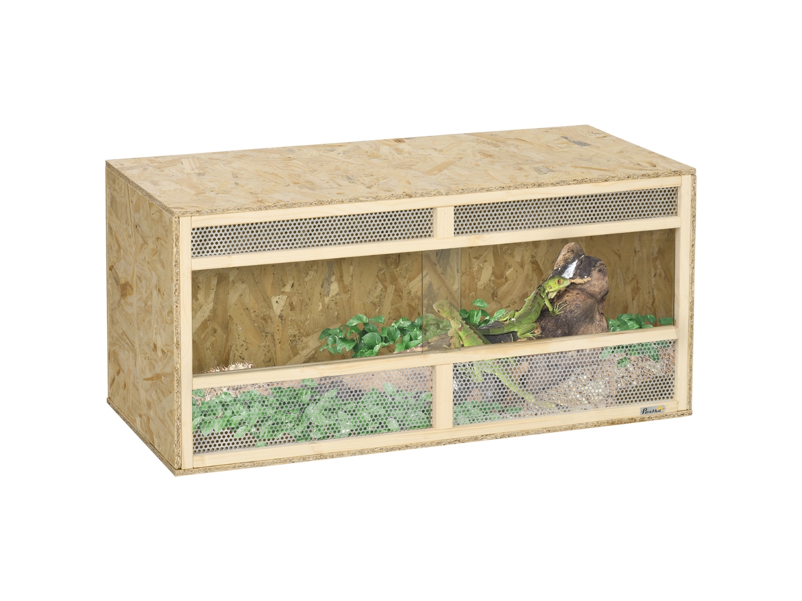 Terrário Madeira Osb 100x47x47cm com Porta Deslizante Vidro, Natural