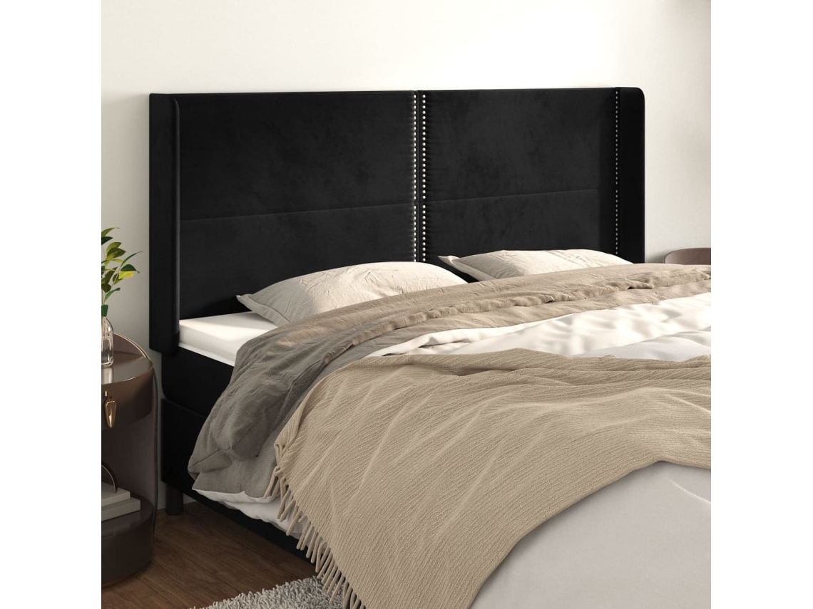 Vidaxl Cabeceira De Cama C/ Abas Veludo 203x16x118/128 Cm Preto