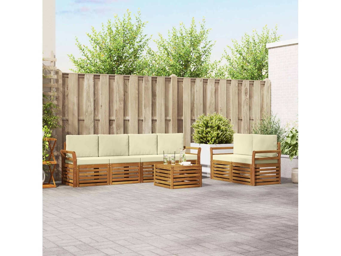 Vidaxl Conjunto De Sofás Para Exterior 7 Unid. Natural E Creme
