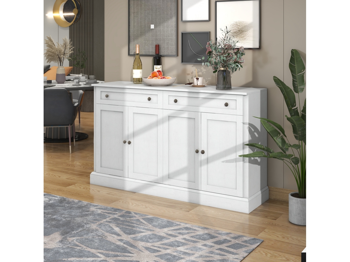 Aparador Grande Com 4 Portas E 2 Gavetas,buffet Moderno Para Sala De Jantar E Estar,150x40x86cm,branco Antigo Mega Echo Trade Shop