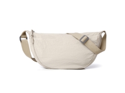 Bolsa de Ombro Plissada em Tecido Lavado, com Cordão Ajustável, MDUG (branco sujo grande) | MDUG