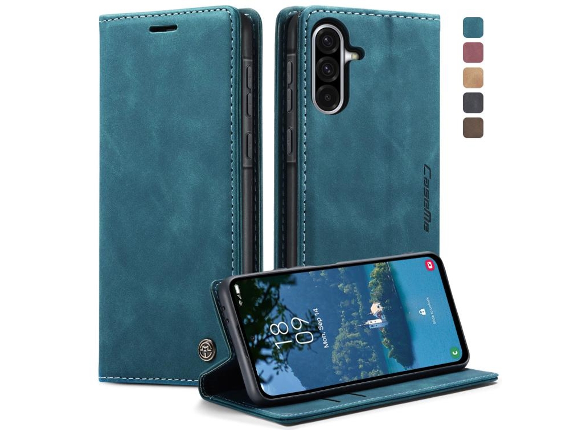 Capa Para Samsung Galaxy A56 Multifuncional Horizontal De Couro Azul