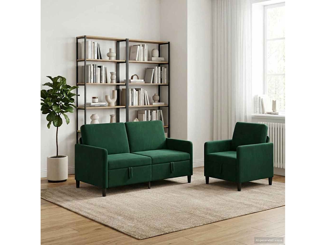 Vidaxl Conjunto De Sofá Com Armazenamento 2 Unid. Verde-escuro