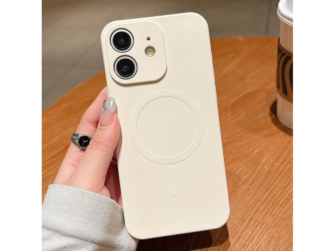 Capa Magsafe Para Iphone 12 - Silicone Líquido Com Cor Sólida | Magnética - Branco Antigo