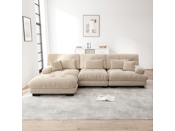 Sofá de Canto em L Sofá Cama Veludo Chenille Light Coffee MOBRIO