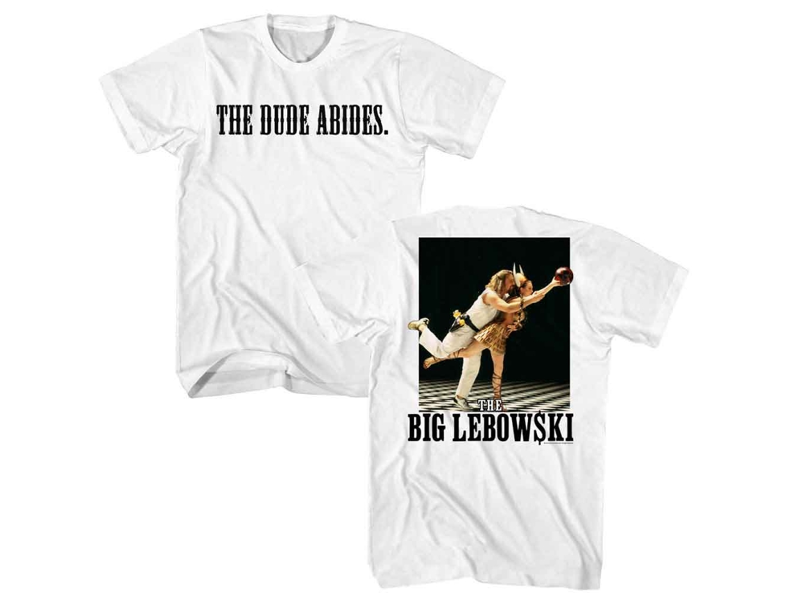 Unisex Adult T-shirt Rockinstone The Big Lebowski The Dude Abides 2-sided Print Whitesizexxxl