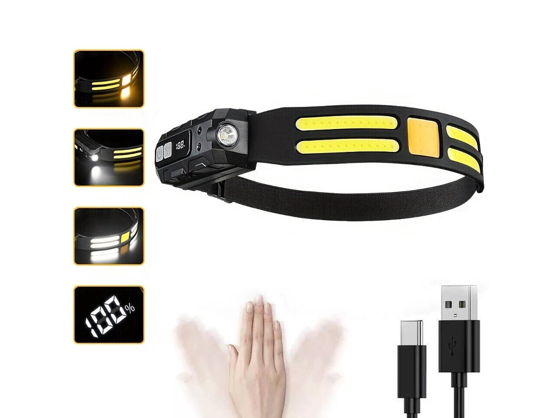 Lanterna De Cabeça Ing - Com Sensor De Movimento - 5 Modos De Iluminação - Lanterna De Cabeça Led Recarregável