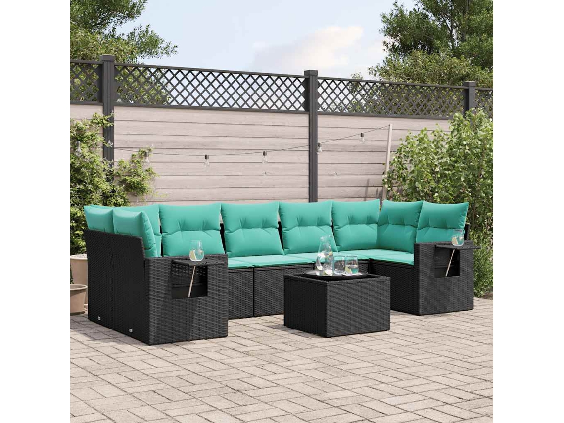 Vidaxl Conjunto De Sofá De Jardim Com 8 Peças E Almofadas Em Rattan Sintético Preto